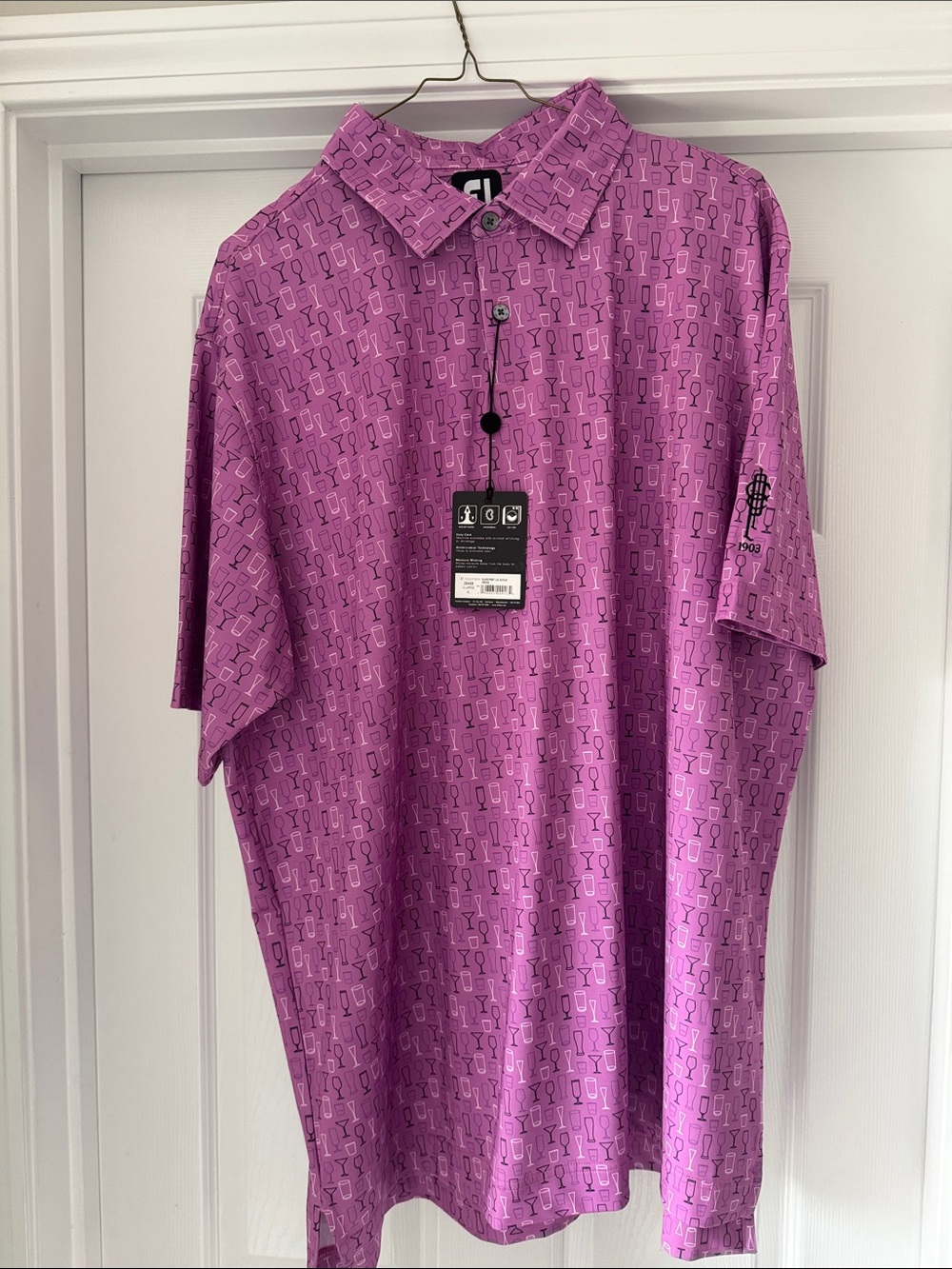 Men's Purple Footjoy Golf martini and beer glasses Polo Shirt NWT, XL